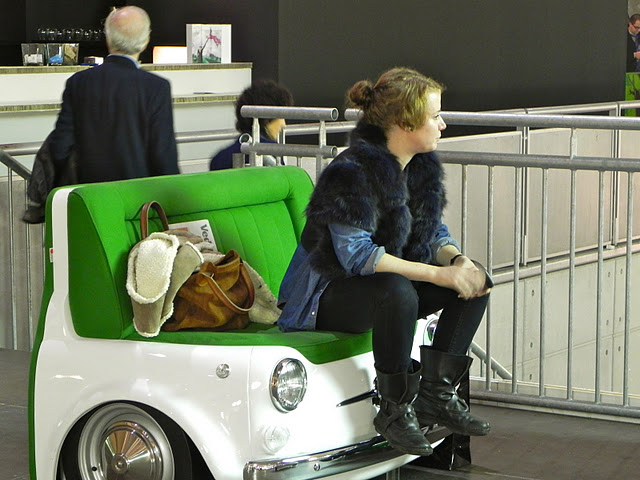 woman on 500 fiat sofa artissima art fair