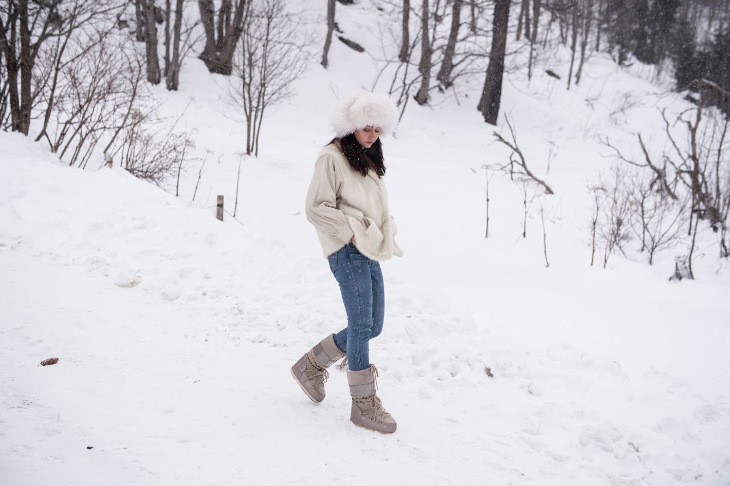 vintage fur coat with fox hat